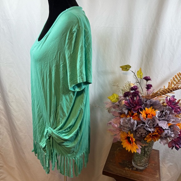 Crazy Train Mint Fringe Knot Tee Boho Western Stretch Top M - Picture 2 of 6